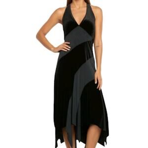 Vintage 90s Halter Dress Y2K Black Asymmetric Whismygoth Dark Romantic Fairy Sm